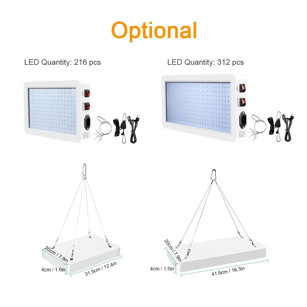 312 Dual for Flowers and Growing Anself for Spectrum Bloom Seedlings IP65 Full Plants Hanging Plant 2000W LEDs Grow Lamps Greenhouse Indoor Switch Waterproof Veg