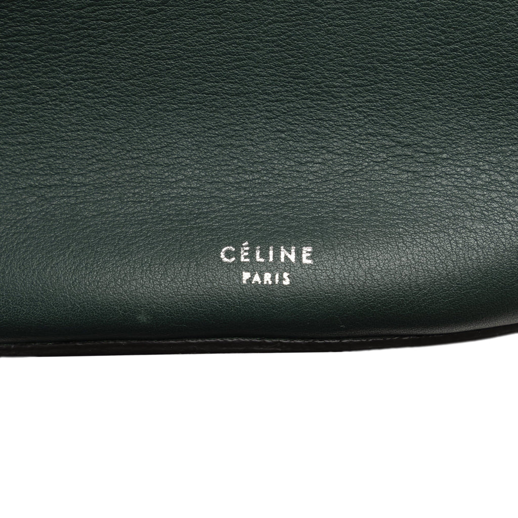 Authenticated Big Pre-Owned Unisex Bucket Leather Bag Calf Celine (Good) DrawstringBag Bag Bucket Green
