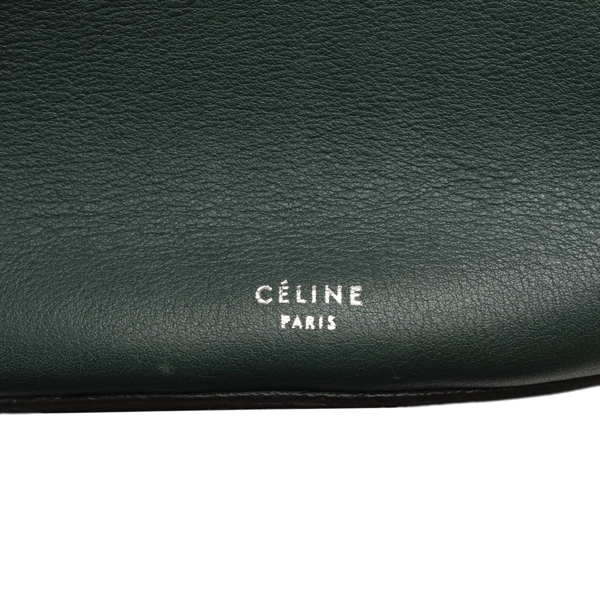 Authenticated Big Pre-Owned Unisex Bucket Leather Bag Calf Celine (Good) DrawstringBag Bag Bucket Green