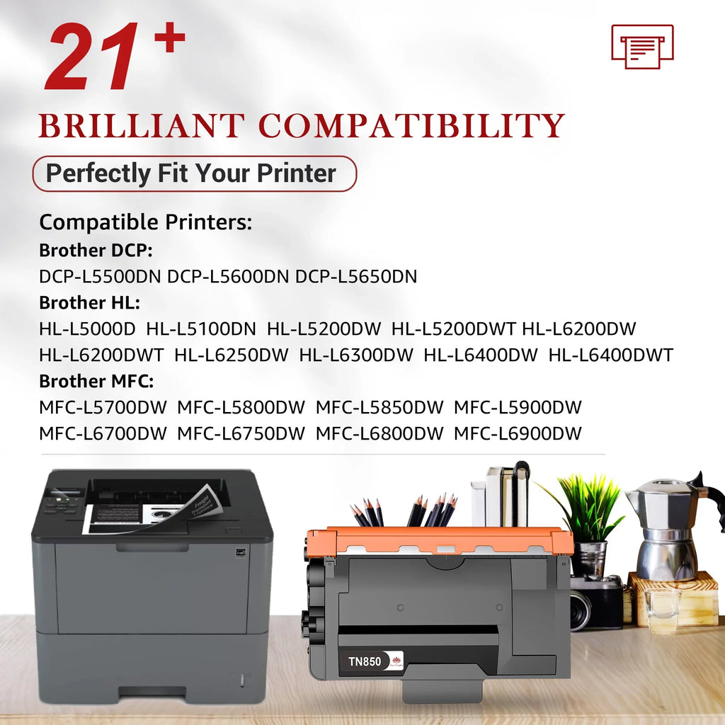 DR-820 2x Cartridge Toner Printers, | Kingdom MFC-L5900DW Replacement HL-L6200DWT with Toner HL-L6200DW black, MFC-L5800DW + Toner&Drum TN-850 [4x by DCP-L5500DN Use MFC-L5900DW Sold Drum]Compatible