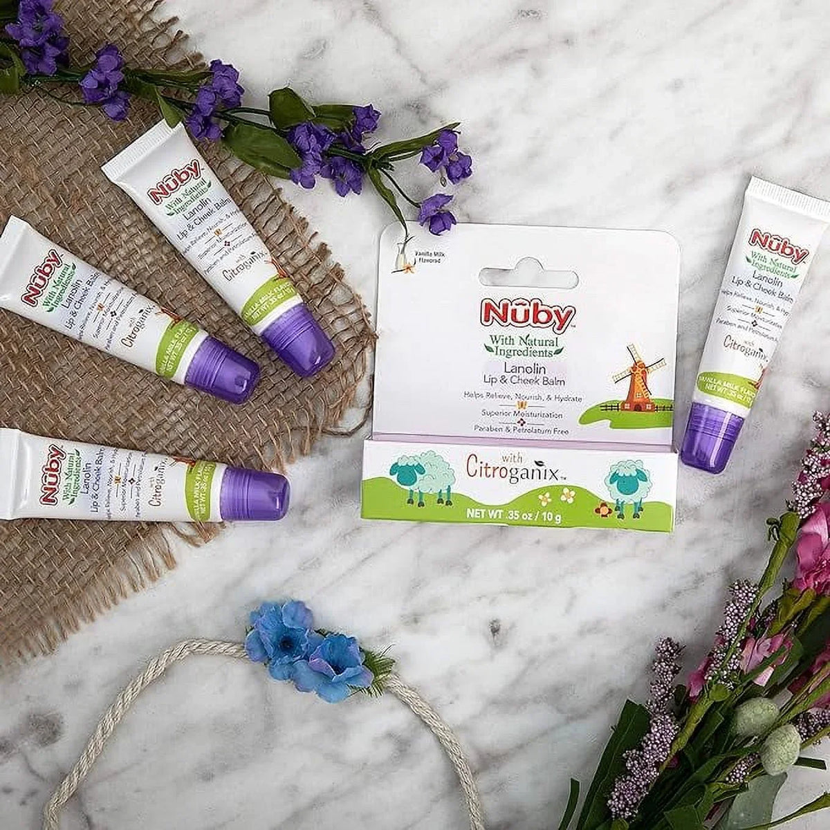Pack Lanolin Cheek 4 for Nuby, with Talbot's Dr. Inspired Flavor, Vanilla & Milk Baby, Lip Naturally Balm Citroganix,