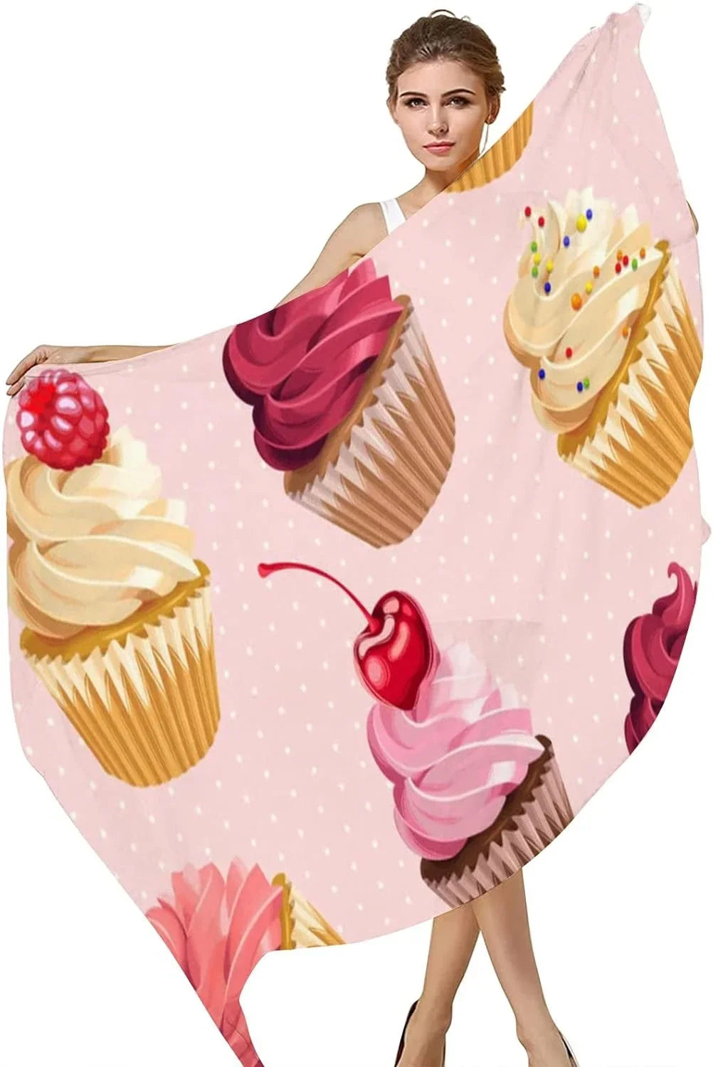 Neck Dot Long Hyjoy Silk Girls Scarf Scarves Cupcakes Wrap Women Shawl Lightweight for Polka