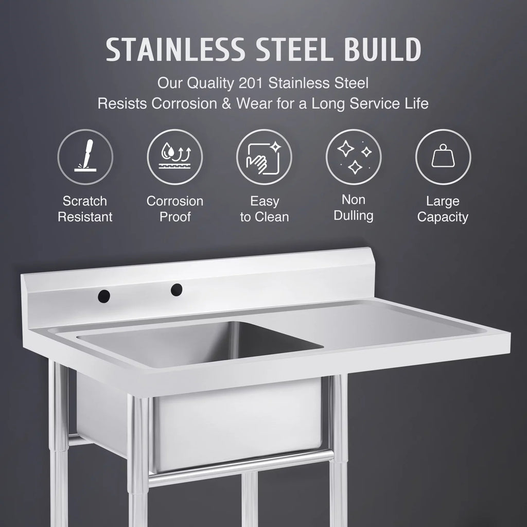for Steel Backsplash Wilprep Bar Stainless Utility Commercial Drainboard w Kitchen Sink Strainer
