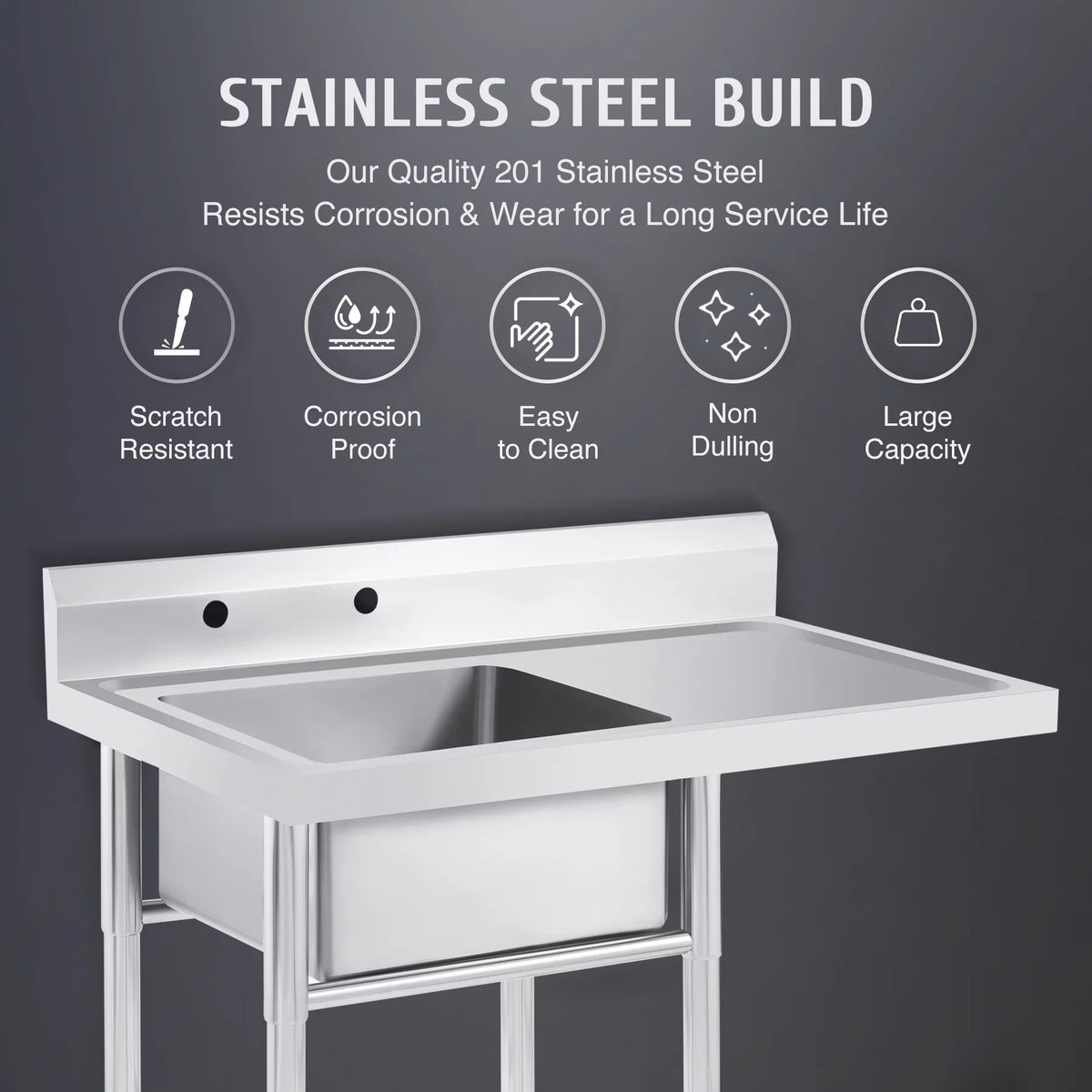 for Steel Backsplash Wilprep Bar Stainless Utility Commercial Drainboard w Kitchen Sink Strainer