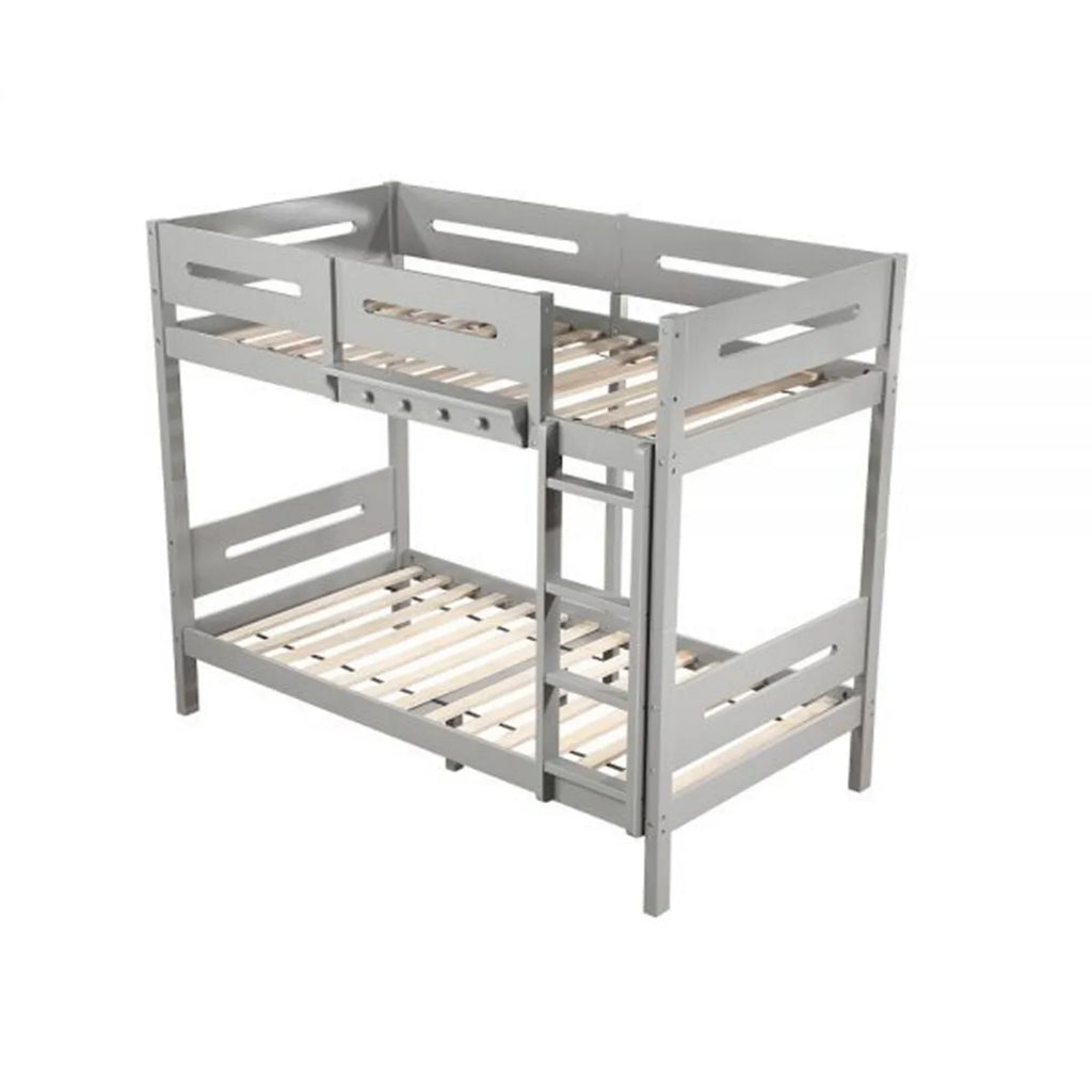 Pine Bunk Finish Bed BenJara with Twin Asin Facing Front Wood, Ladder, White Solid