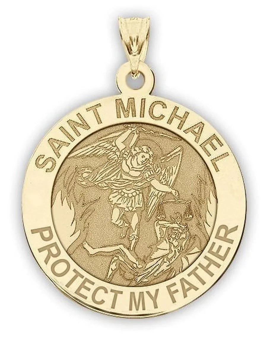 Gold Father Medal Yellow 14K Protect - Solid - My Size 2/3 of Michael Saint inch - Dime, Religious