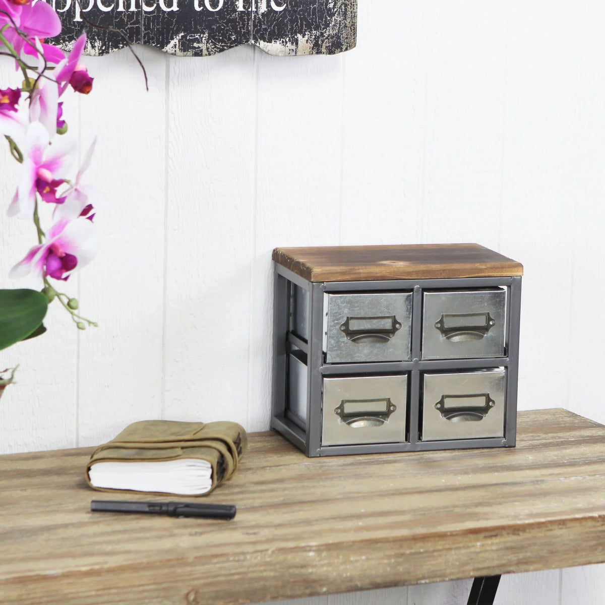 Vertical Organizer Drawer Top 4627 Frame & Wood Short Handle Galvanized - Metal Label Cheungs Scoop 4 with