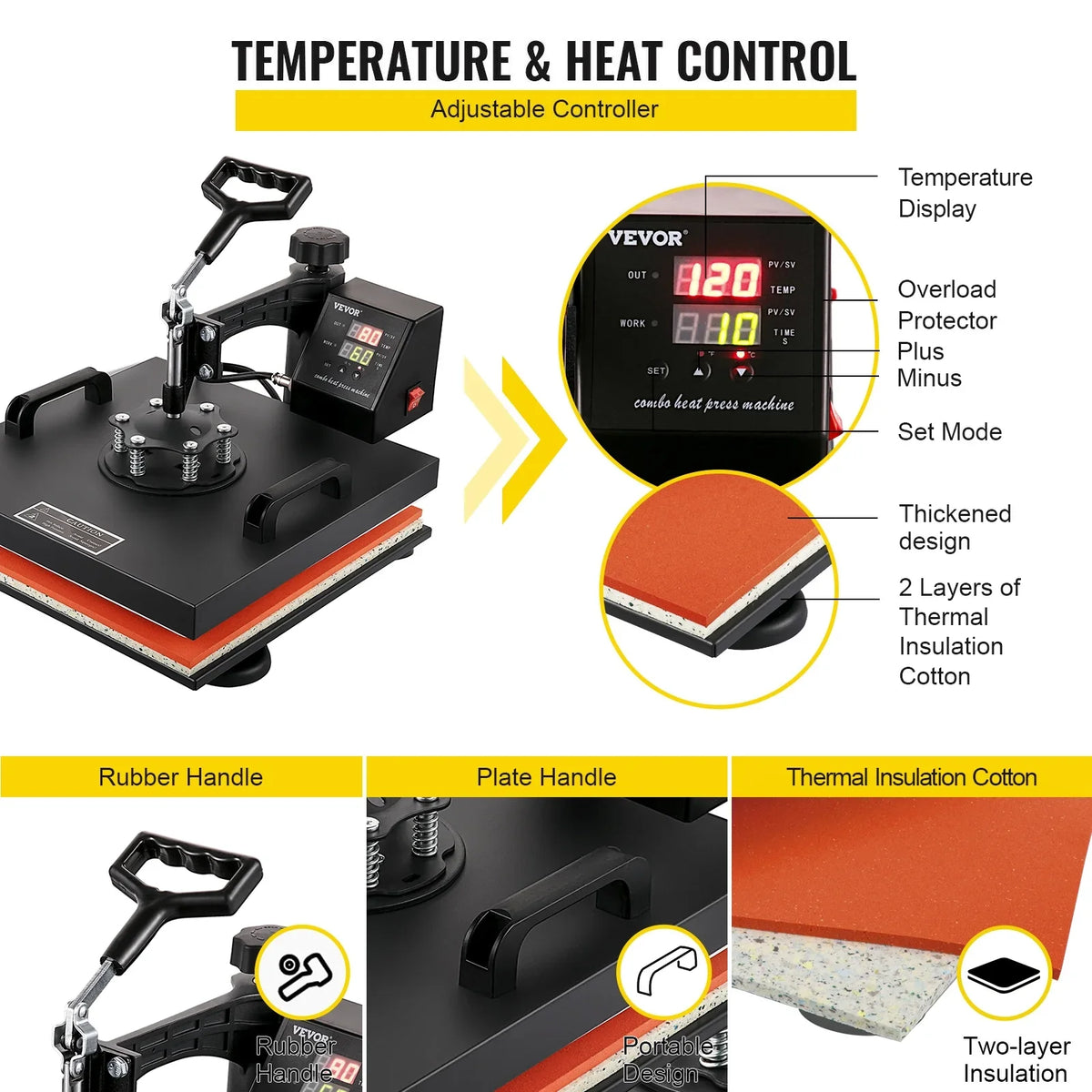Rotation in Away Dual LED Degree Display Heat Sublimation Multifunctional 1 Transfer Swing Combo Machine VEVOR Press 15"x15" Heat Machine Digital 8 360