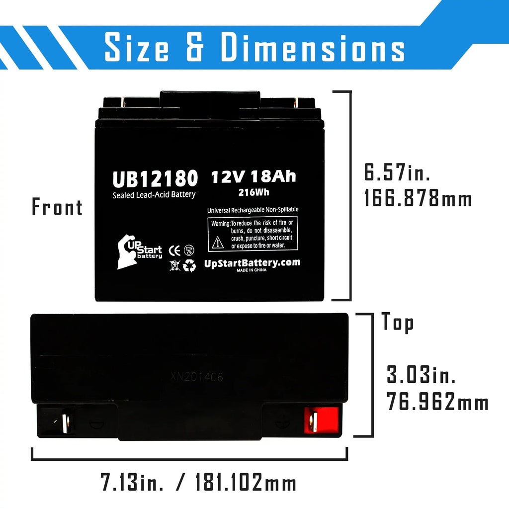 Battery Universal Lead 2x AGM, Sealed Acid Replacement SLA) Battery / (12V, Portalac Compatible 18Ah, - GS T4 18000mAh, Pack PX12180 - UB12180 Terminal,