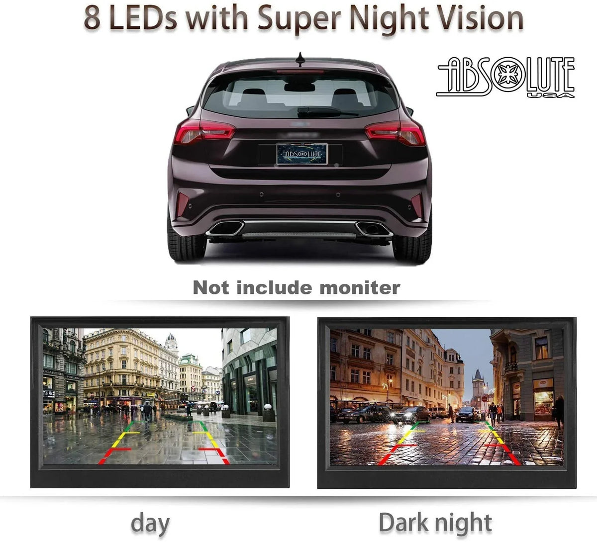 Camera LED High Universal Viewing Plate Reversing CAM2100S Car Backup License Waterproof Vision View 8 Plate Night Camera License 170° HD Angle Absolute Sensitive Bright Chrome Rear Camera,