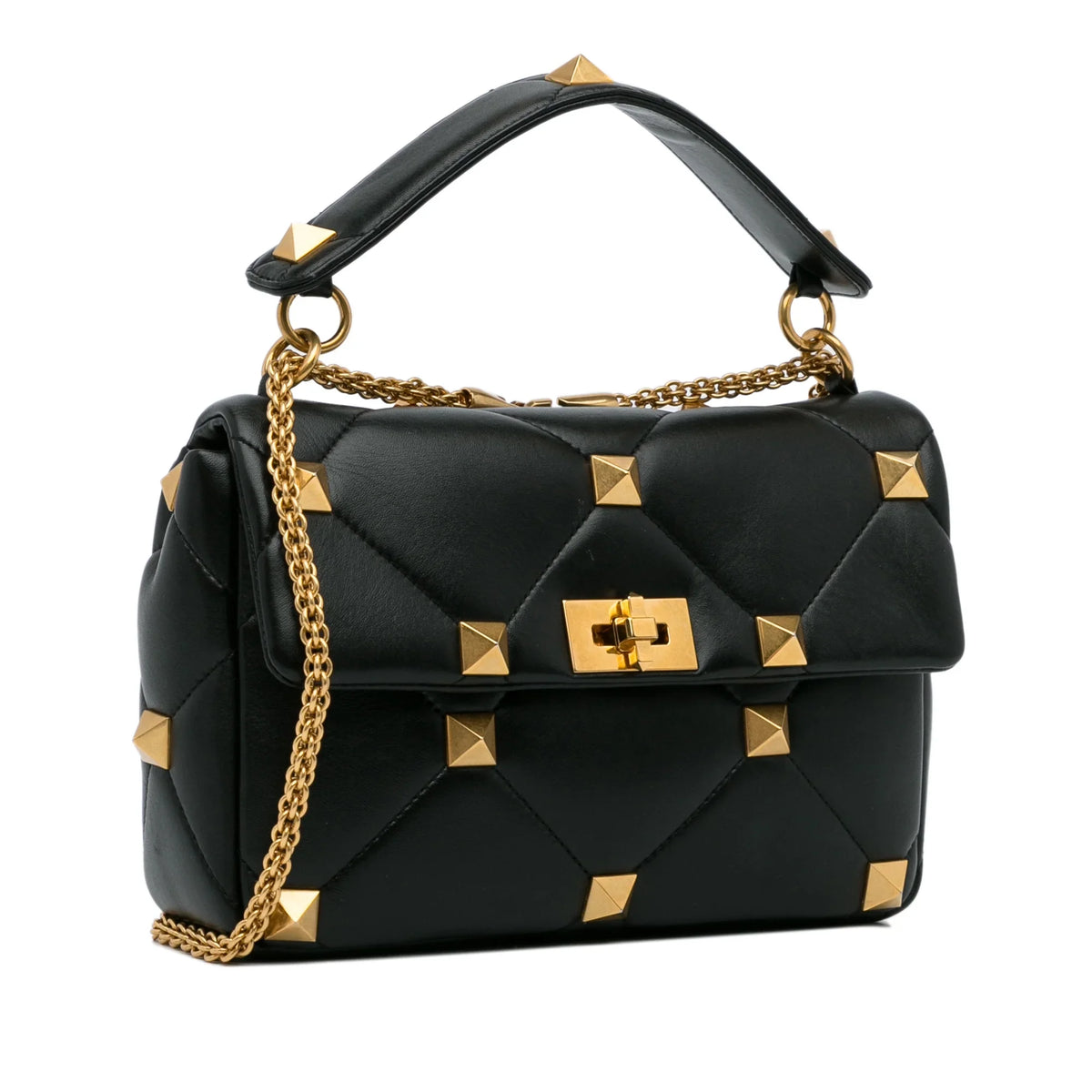 Roman Medium Stud Calf Satchel Valentino Leather Authenticated Pre-Owned Black (Good) Unisex