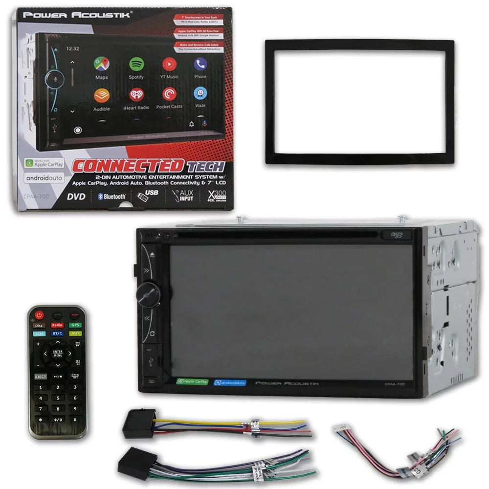 Night 7" DVD with W/ Auto & Power Acoustik Android 2 Apple CPAA-70D Stereo Back-up Vision CD Din DCO Camera License Carplay Plate Full Waterproof Bluetooth