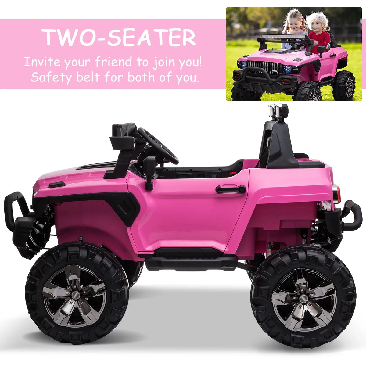 Pink Police Car SUV 2-Seater Truck Ride Remote Kids with Parental Toy On Aosom Control, Electric 12V