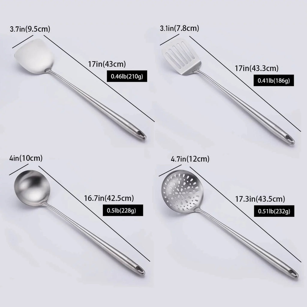 Extra Tools Spatula Newest 304 Cooking Skimmer Slotted Long And All Spoon Set Utensils 17Inch Spatula Cooker Wok Equipment Stainless Metal Stiwee 4Pieces Handle Cooking Steel Ladle Sale Kitchen 2024