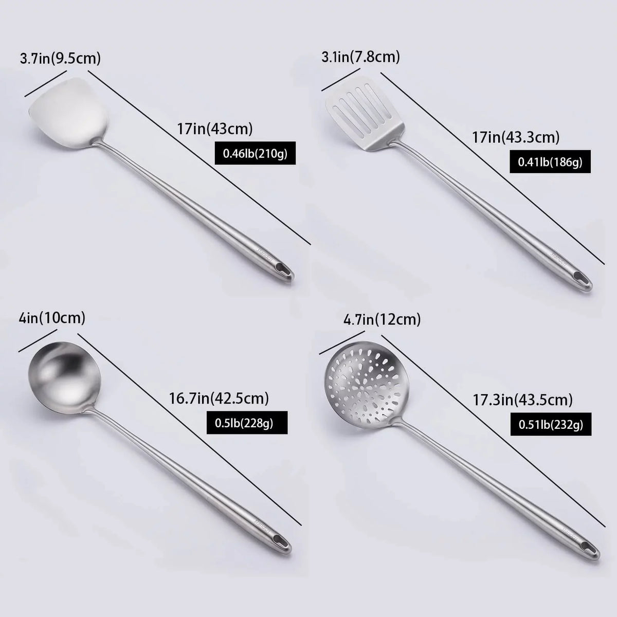 Extra Tools Spatula Newest 304 Cooking Skimmer Slotted Long And All Spoon Set Utensils 17Inch Spatula Cooker Wok Equipment Stainless Metal Stiwee 4Pieces Handle Cooking Steel Ladle Sale Kitchen 2024