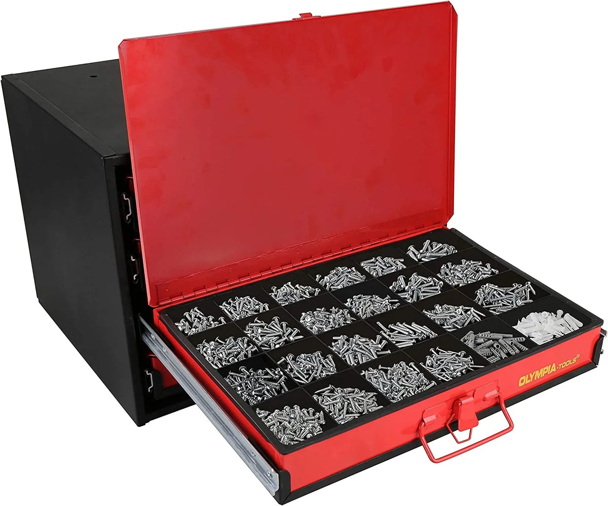 QCAI includes Small Hardware, 4-Drawer 2500-pieces Hardware Organizer black/red 90-806