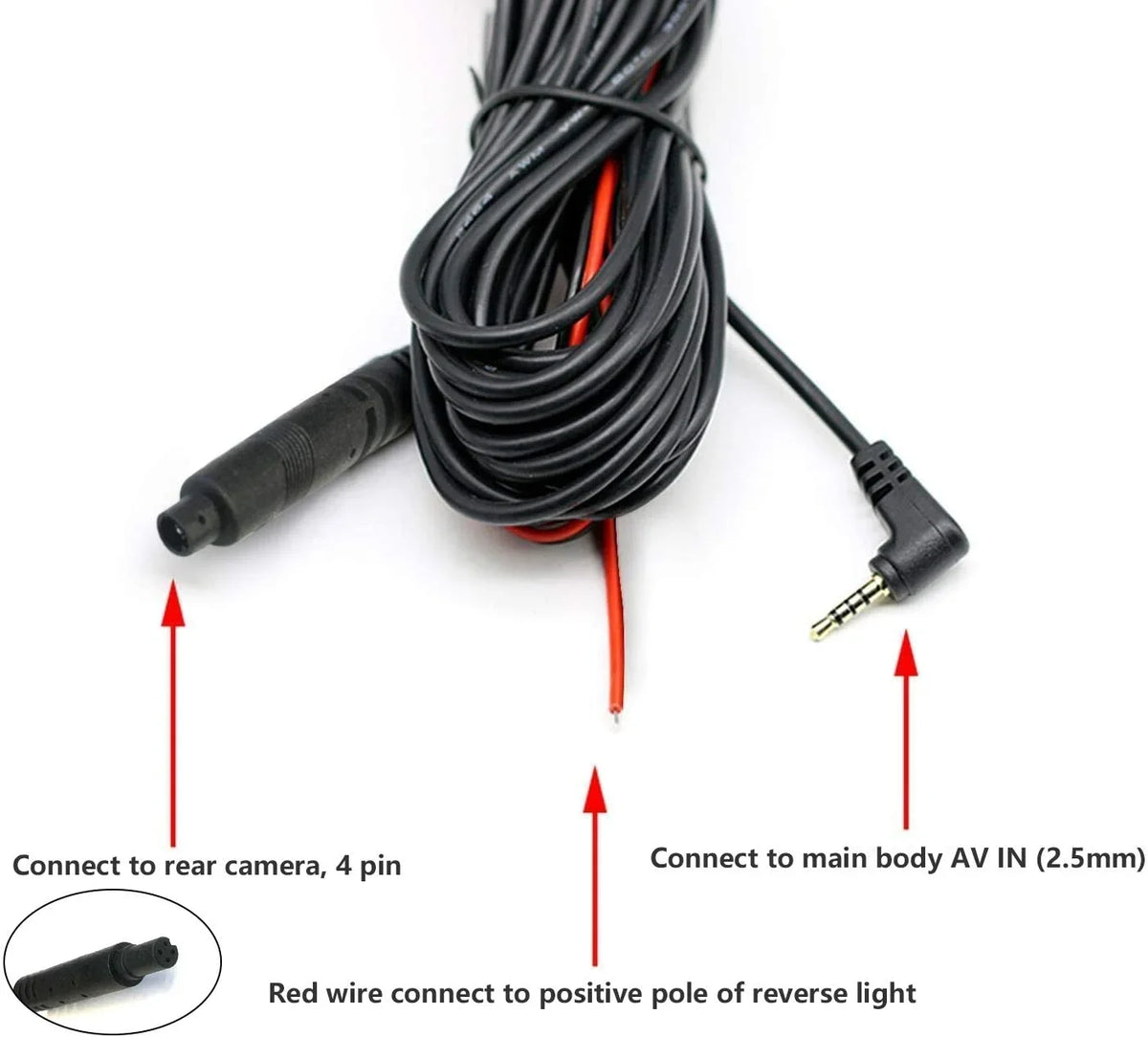 Cable Cam(4 REDTIGER 50Feet pin,2.5mm) for Cord Extension Camera Dash Backup