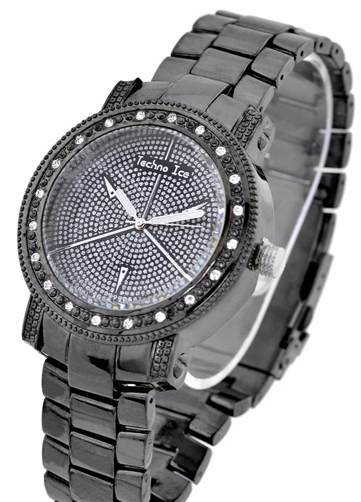 Gunmetal 50mm Clubbing Techno Business Mens Case Watch Ice Big