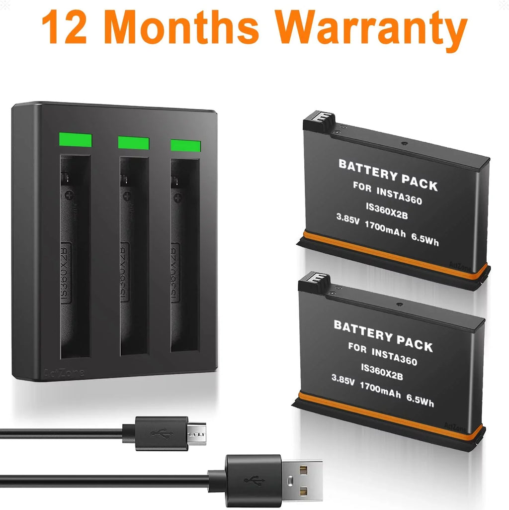 ONE with Insta360 Compatible X2 Camera(Not 3-Channel Insta360 Waterproof) Batteries Replacement and 2-Pack ONE USB X2 360 Charger