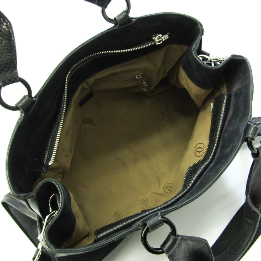 L1000928 Suede,Leather Snake (Good) Cartier Pre-Owned Handbag,Shoulder Marcello Bag Water Black Women's