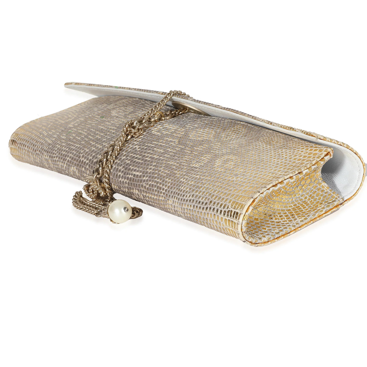 Clutch Tube Vintage Pre-Owned Flap Gold Chanel Lizard