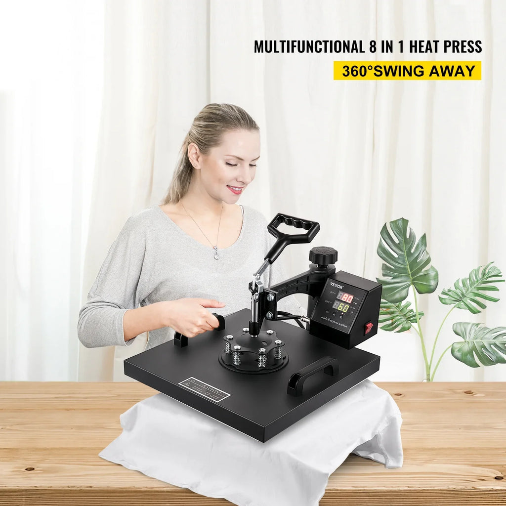 Rotation in Away Dual LED Degree Display Heat Sublimation Multifunctional 1 Transfer Swing Combo Machine VEVOR Press 15"x15" Heat Machine Digital 8 360
