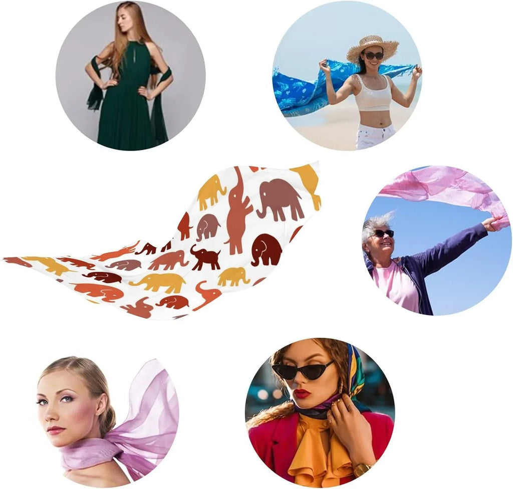 Women Silk Scarves Neck On Shawl Wrap Long Cute Hyjoy Elephants for Lightweight White Scarf Girls