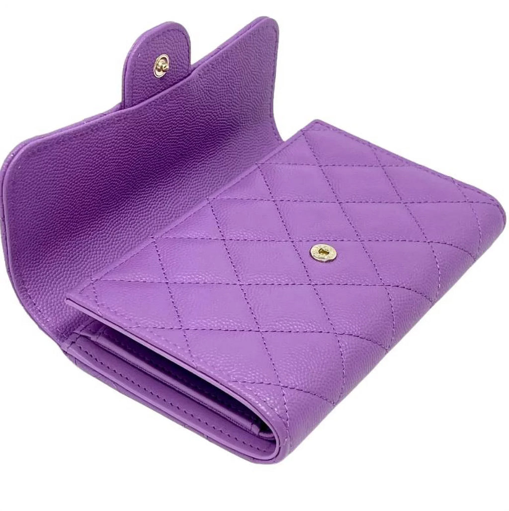 Bag Clutch Chanel Long Purple NEW Leather Wallet Quilted