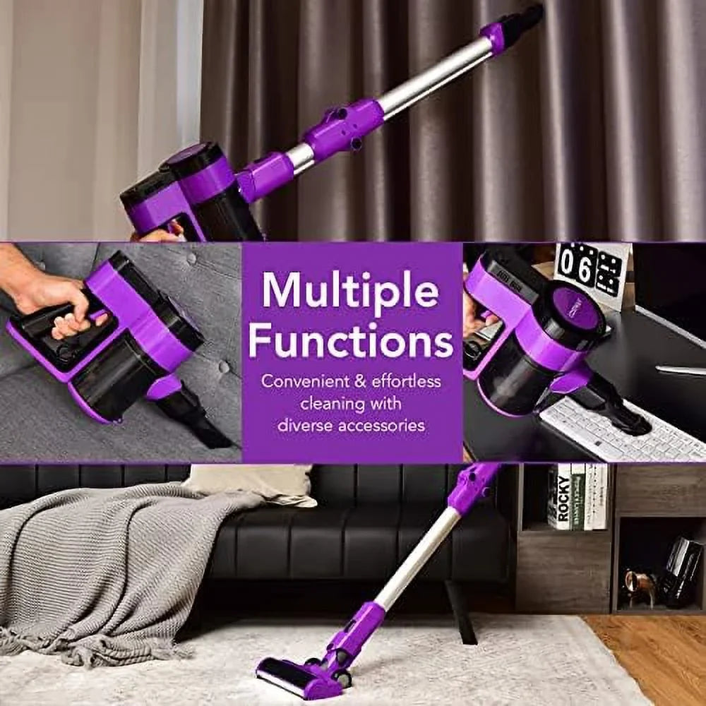 Vacuum For 3-In-1 (Purple) Cleaner, & Lightweight Cordless Floor Battery, Rechargeable Stick Hair, 45-Minute & Car, Wall-Mounted Vacuum Handheld Carpet Runtime With 2000Mah Hard Pet Vacuum