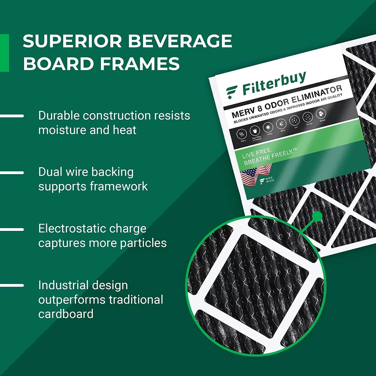 Furnace Pleated 8 HVAC AC Filterbuy with MERV Odor (12-Pack) Activated Eliminator Air Carbon 12x20x1 Filters