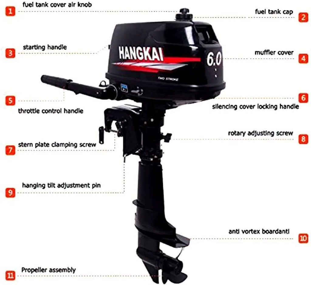 Outboard MONIPA System HP Inflatable Boat Tiller Motor Water Fishing Shaft 6 CDI Marine 2-Stroke Cooling Engine