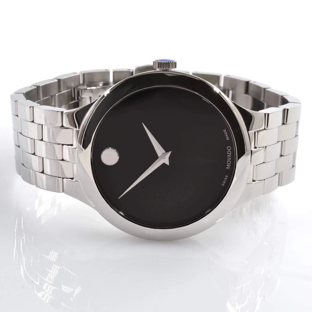 Watch 0607415 Dial Unisex Black Veturi Silver Tone Case Movado