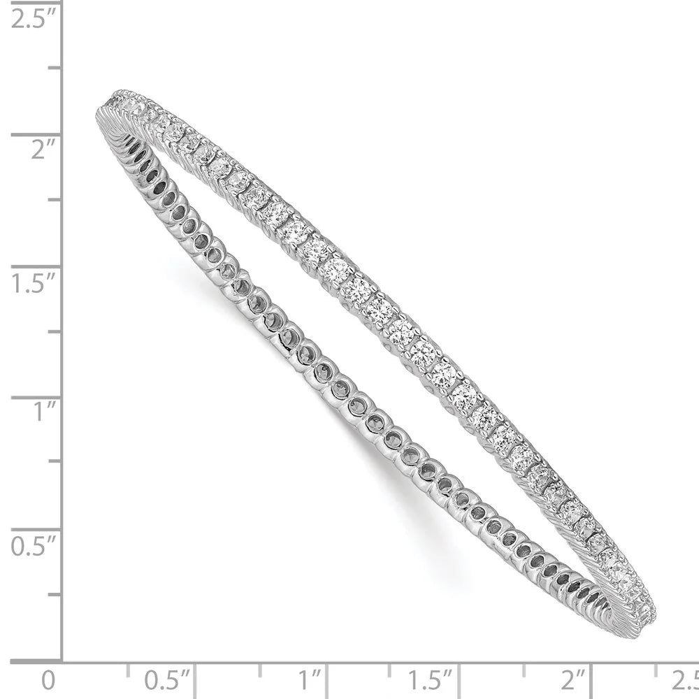 2.3mm Row Slip-on Cubic Silver Zirconia Rhodium-plated Single Sterling Bangle Silver Primal