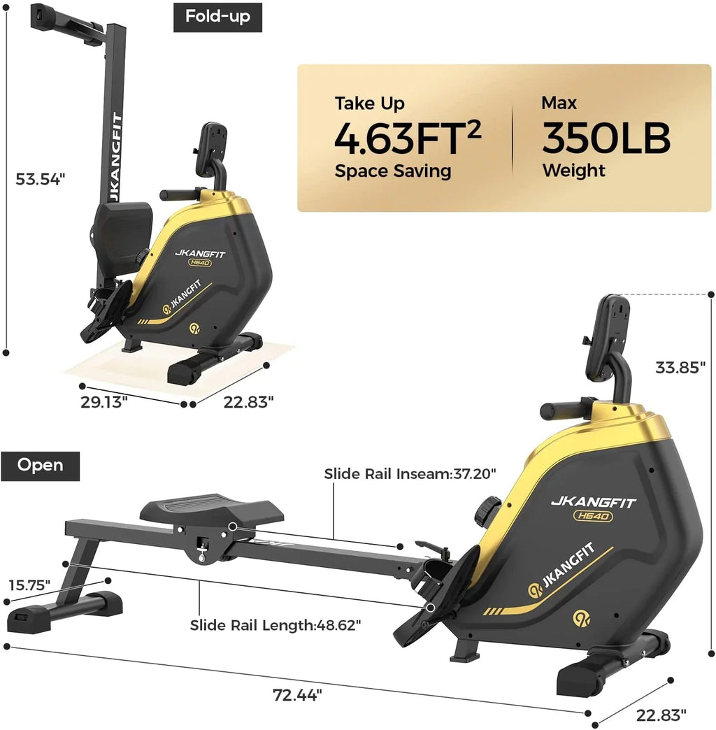 Resistance Levels Indoor Full Magnetic Rowing with Monitor - for Device 16 LCD Body pooboo Machine Home Folding Rower Machines Use for Rowing Holder