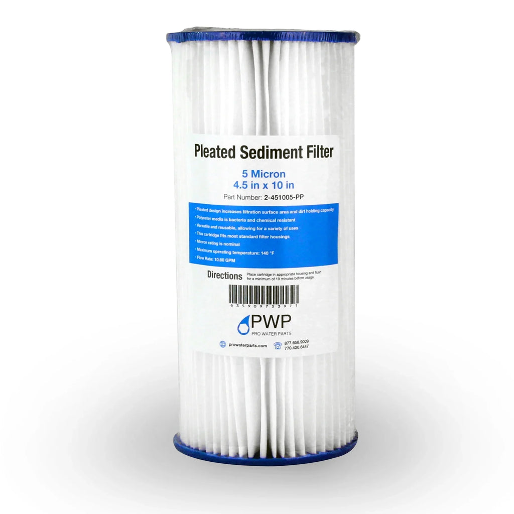Filter Water 20 Sediment Cartridge 5 Pleated Pack Micron 4.5x10" Poly