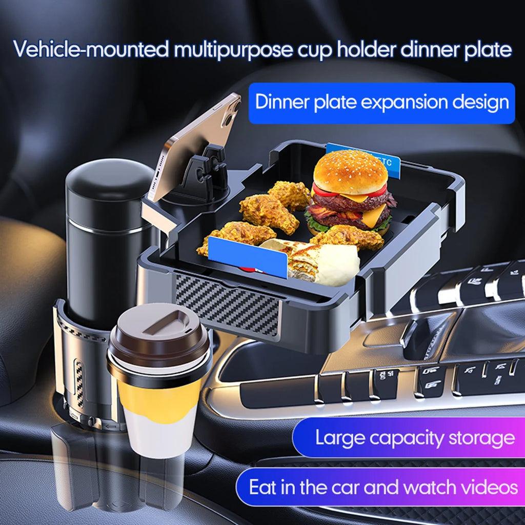 Dual Cup Holder with Tray 4IN1 Car Tray Snack Expander Holder Drink Phone Adjustable Anself