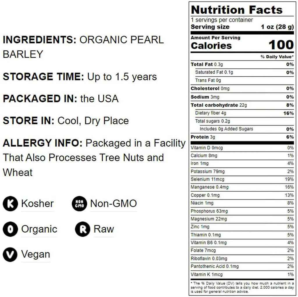 6 Kosher, — Live Food by Vegan Non-GMO, Barley, — Pearl Organic Pounds to Raw,