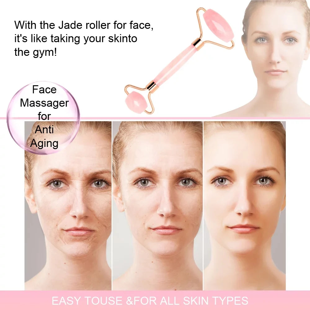 Massager Quartz Skin Care Jade Lines Tools, and Body Roller Roller, Wrinkles Facial Roller, for Relaxing Eyes, Sha Gua Relieve Face Rose Face, Fine Muscle Beauty Neck, and