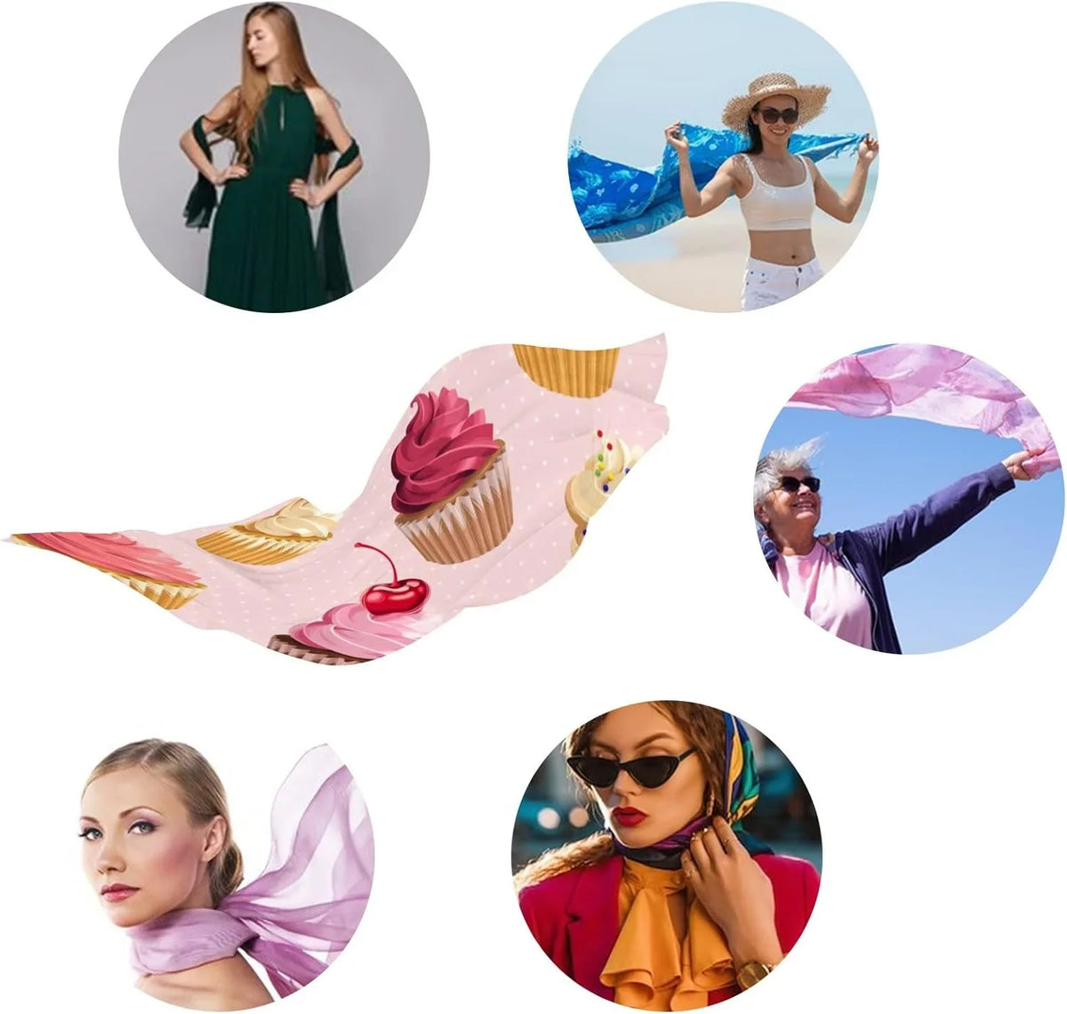 Neck Dot Long Hyjoy Silk Girls Scarf Scarves Cupcakes Wrap Women Shawl Lightweight for Polka