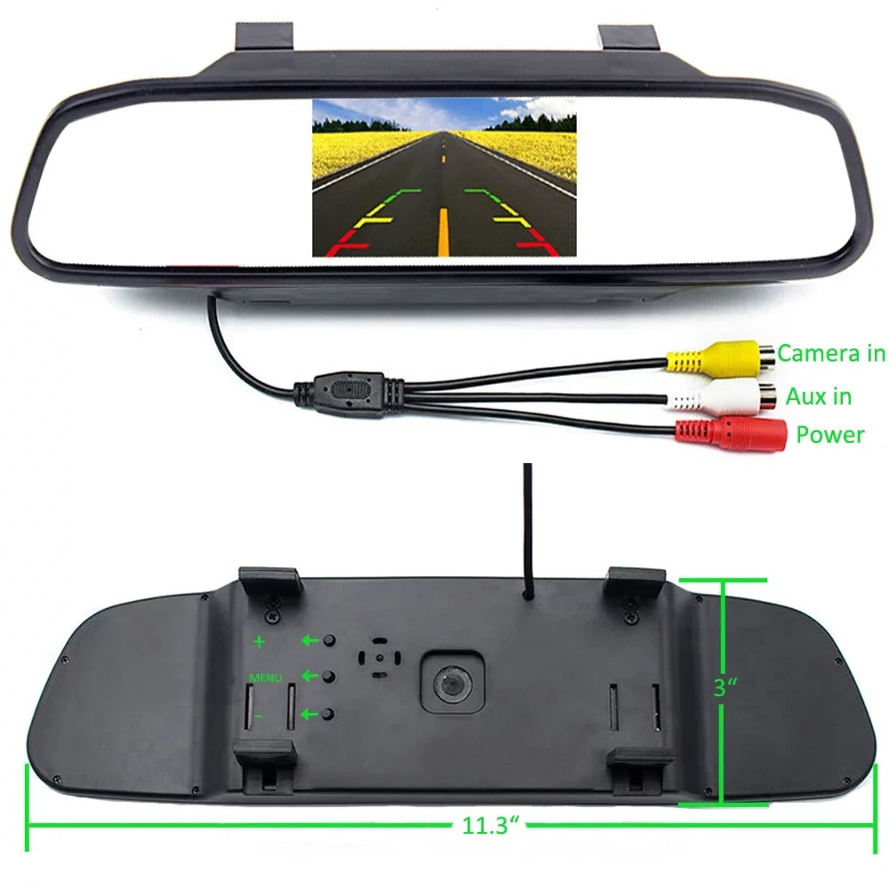 Backup 7 Vision Vehicle Night IR Monitor Rear License Kit Camera Car LED Plate 4.3" Camera Waterproof Mirror View Wireless with Podofo