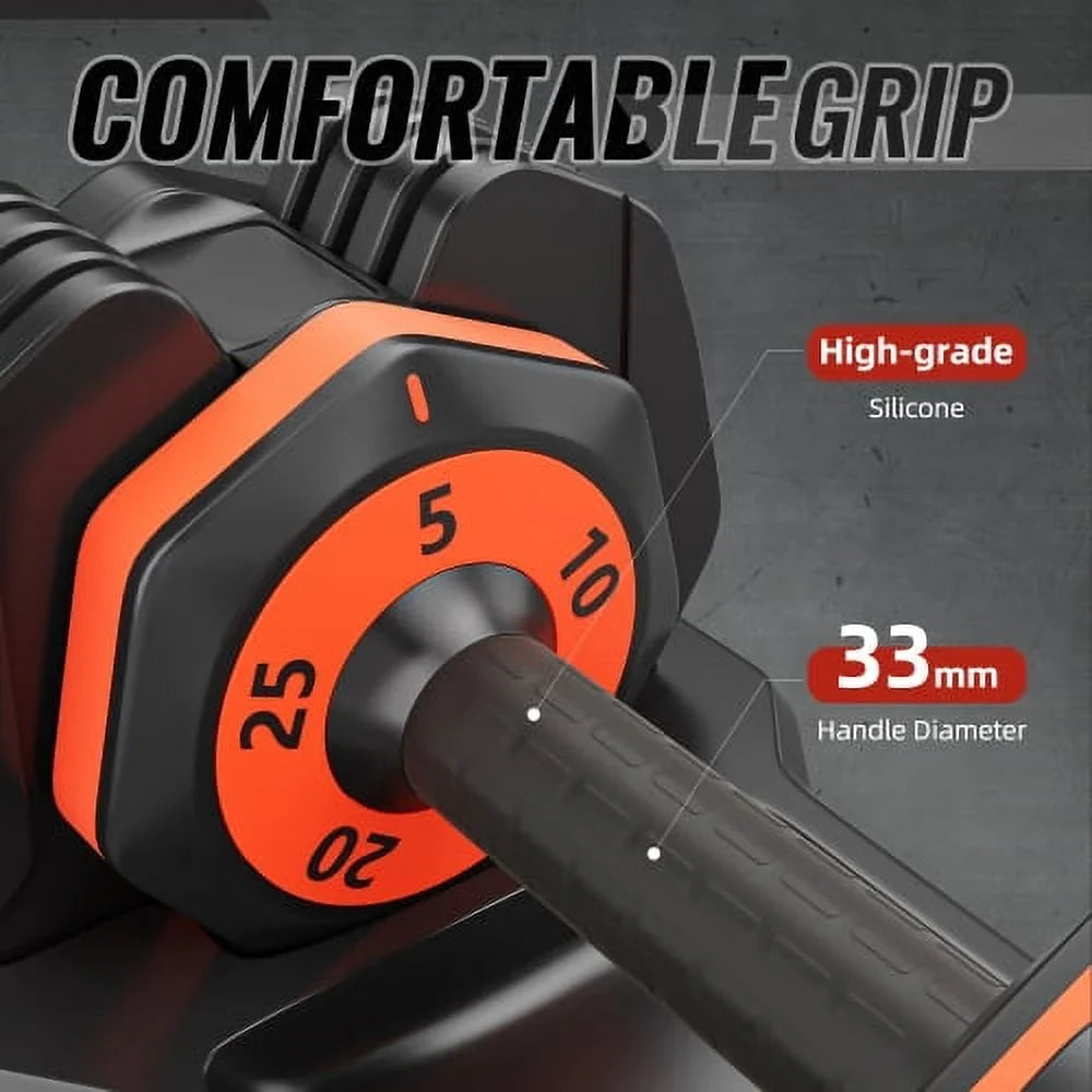 Adjust Fast Set for and Dumbbells Women Adjustable Workout in Dumbbell Anti-Slip with Exercises Weight Pairs for Pair Men Gym Home Equipment 25LB 5 Handle 1 in Metal Dumbbell