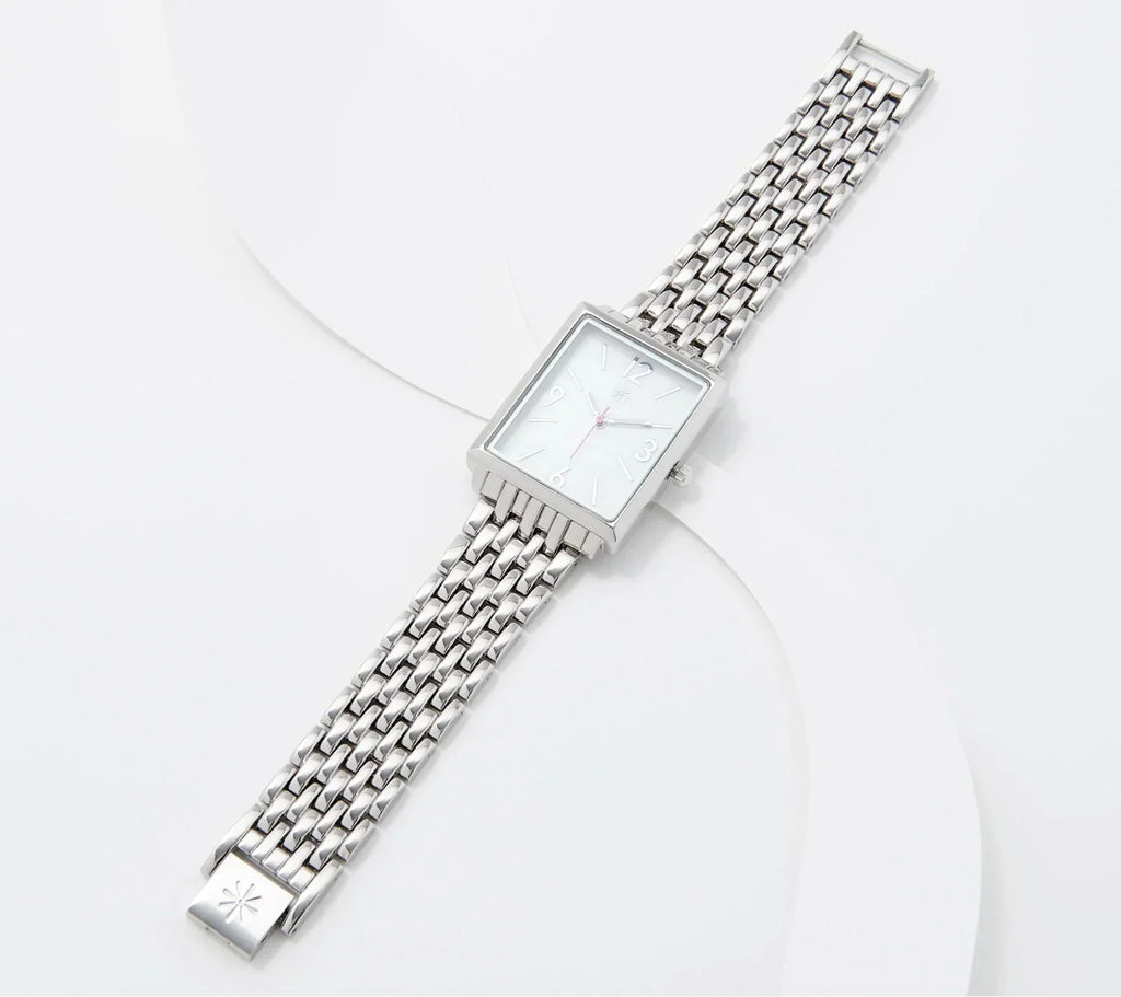 6-3/4"-8" Isaac Watch, Live! Metal Link Rectangle Mesh SilverTone, Mizrahi