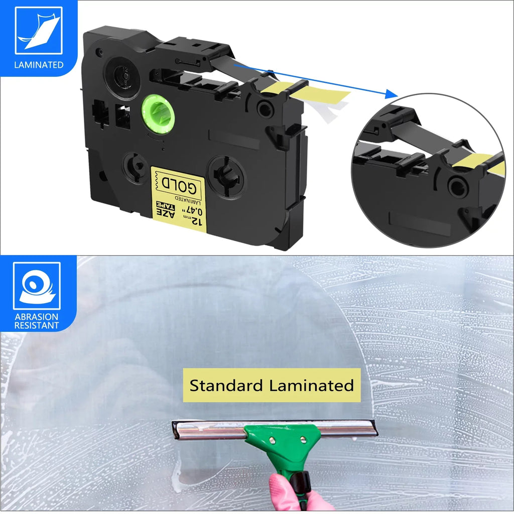 Tape Compatible Label Brother 50PK on Black TZe831 GREENCYCLE for TZ P-touch 12mm TZe-831 TZ831 Gold Laminated TZ-831 TZe