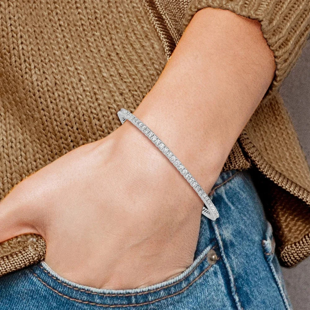 2.3mm Row Slip-on Cubic Silver Zirconia Rhodium-plated Single Sterling Bangle Silver Primal