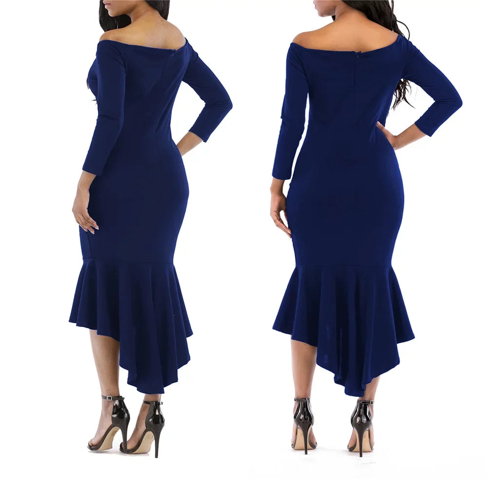 V 3/4 Cocktail Dresses Prom Ball Long Women's Neck Maxi Bridesmaid Party Sleeve Casual Dresses KISSMODA Formal Bodycon