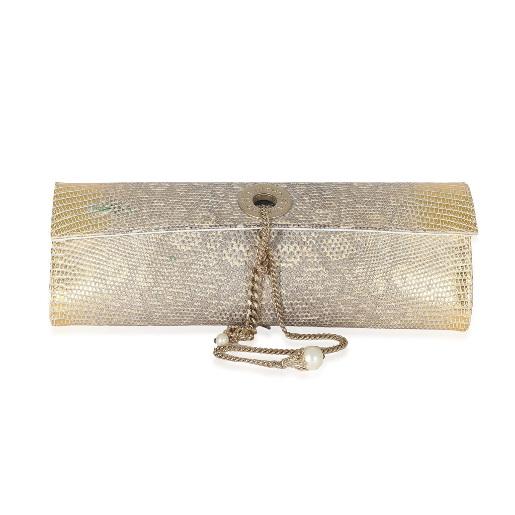 Clutch Tube Vintage Pre-Owned Flap Gold Chanel Lizard