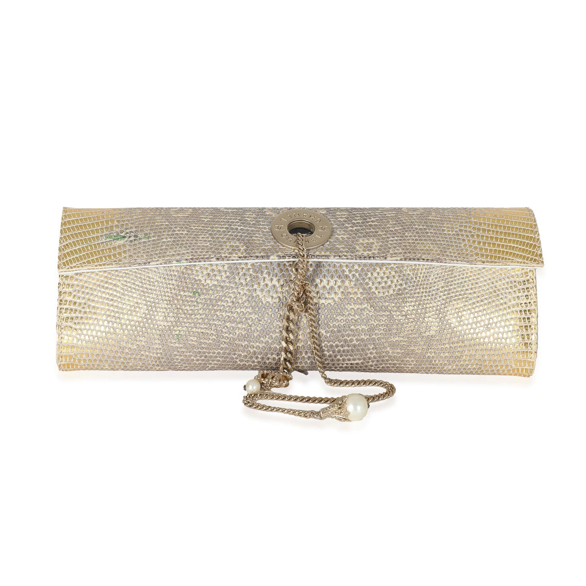 Clutch Tube Vintage Pre-Owned Flap Gold Chanel Lizard