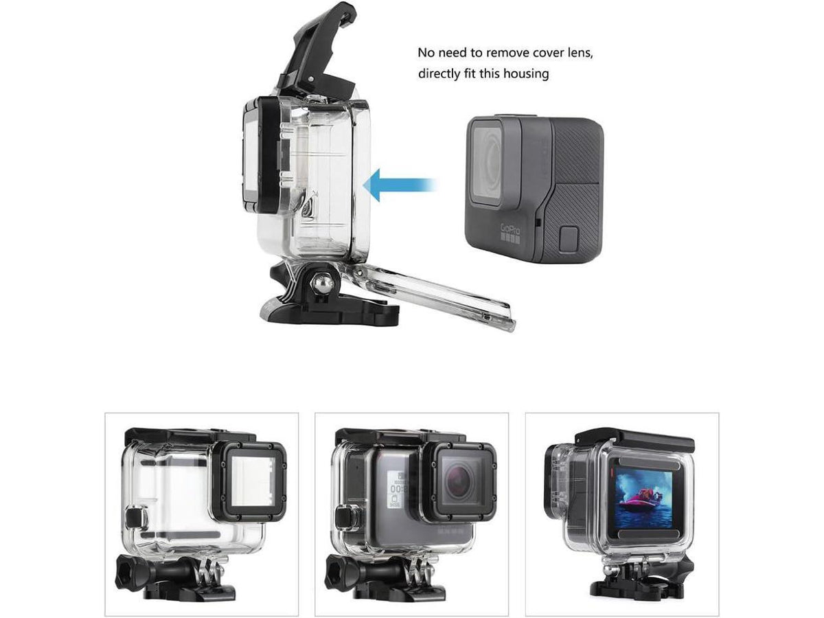 Waterproof for Buckle, 5 Cap 7 Filters Housing Quick Hero Hero 6 Dive 45m Tripod Underwater with - (2018) Black Adapter, Backdoor, Thumb Include Dive 3-Pack Lens Case Release GoPro Screw,