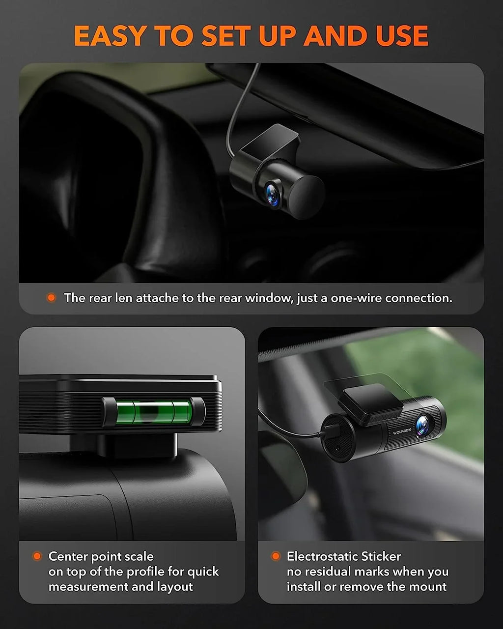 WDR, 1080P Cam & Vision, with Front Loop 32G DashCam with and Dash UHD Free Night Recording Dashcam Rear, 4K WOLFBOX Front GPS WiFi, and Card, Rear Car