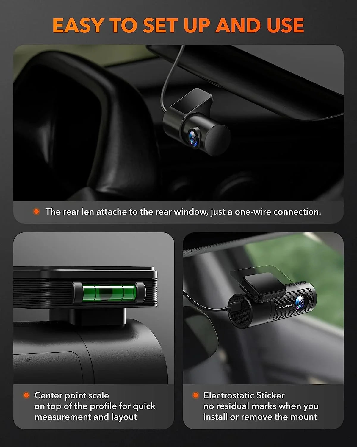 WDR, 1080P Cam & Vision, with Front Loop 32G DashCam with and Dash UHD Free Night Recording Dashcam Rear, 4K WOLFBOX Front GPS WiFi, and Card, Rear Car